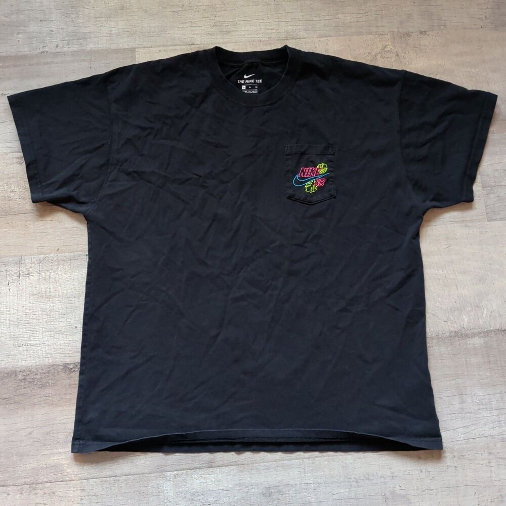 Nike SB Tee T-Shirt Black Neon Logo Pocket Size XL Short Sleeve Crew Neck